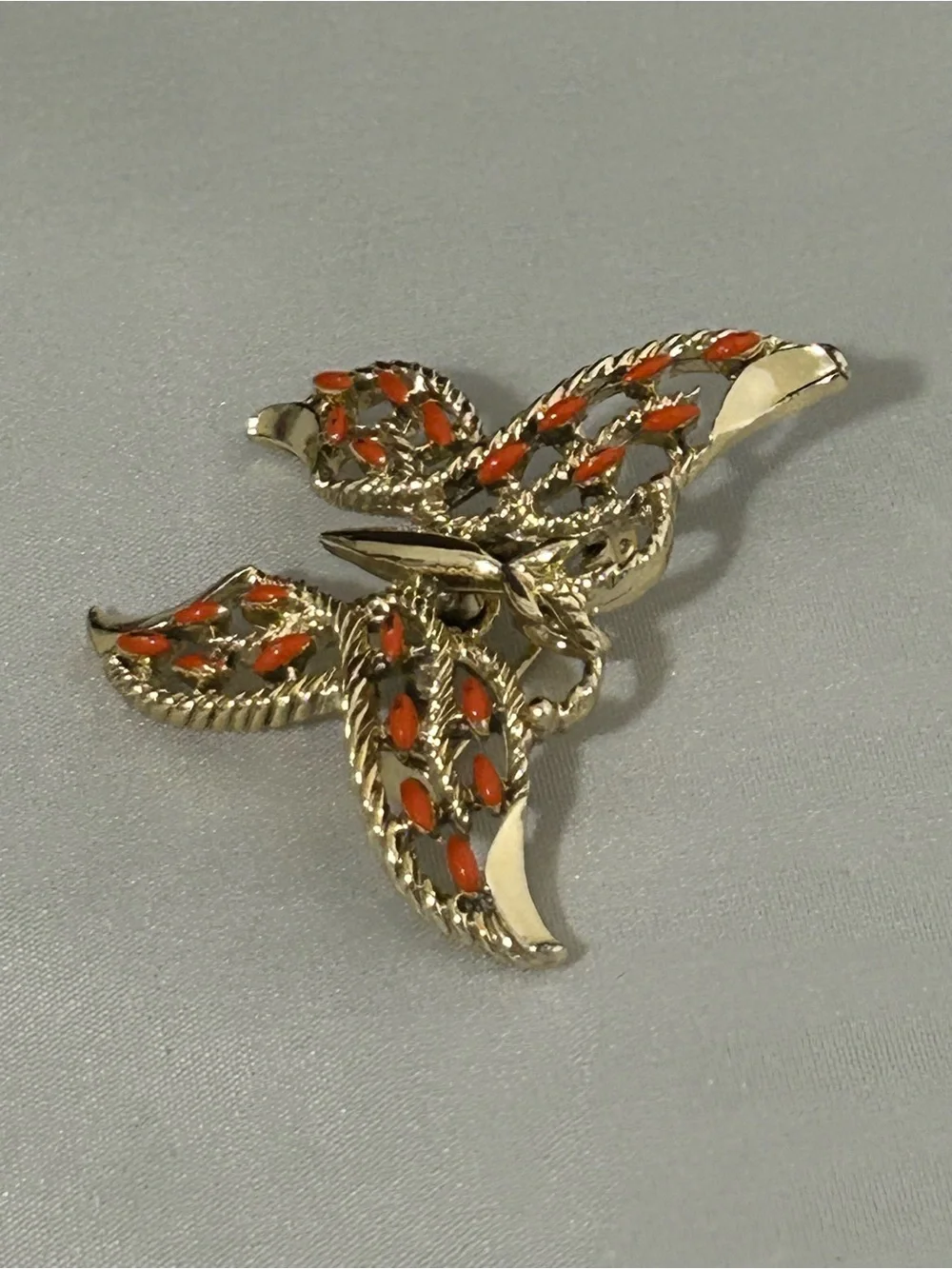 Vintage Gold-Tone Butterfly Brooch with Orange Accents by Gerry
